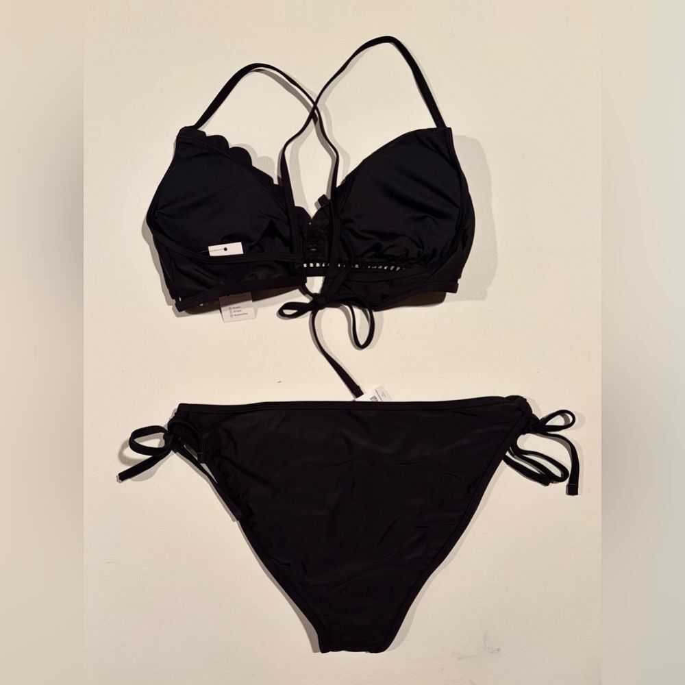 CUPSHE Black Cross Back Tie Bikini Swimsuit Set Size L - Picture 4 of 7